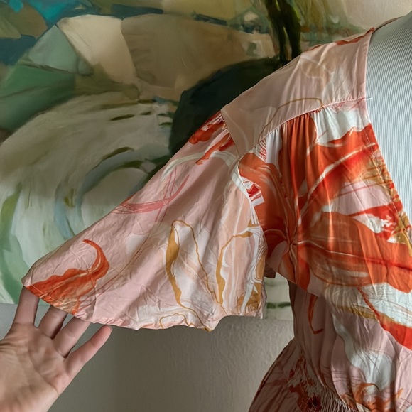 Anthropologie Abel The Label Flower Bomb Dress Flutter Sleeve orange/pink - Picture 7 of 16